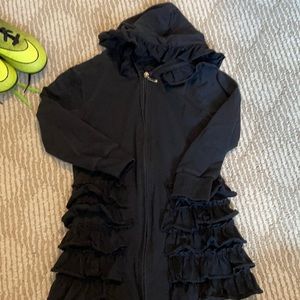 Black ruffles zip up hoodie and leggings sets